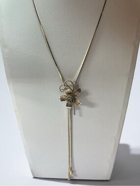 VTG Gold Tone Mesh Rose  Bolo Lariat Necklace
